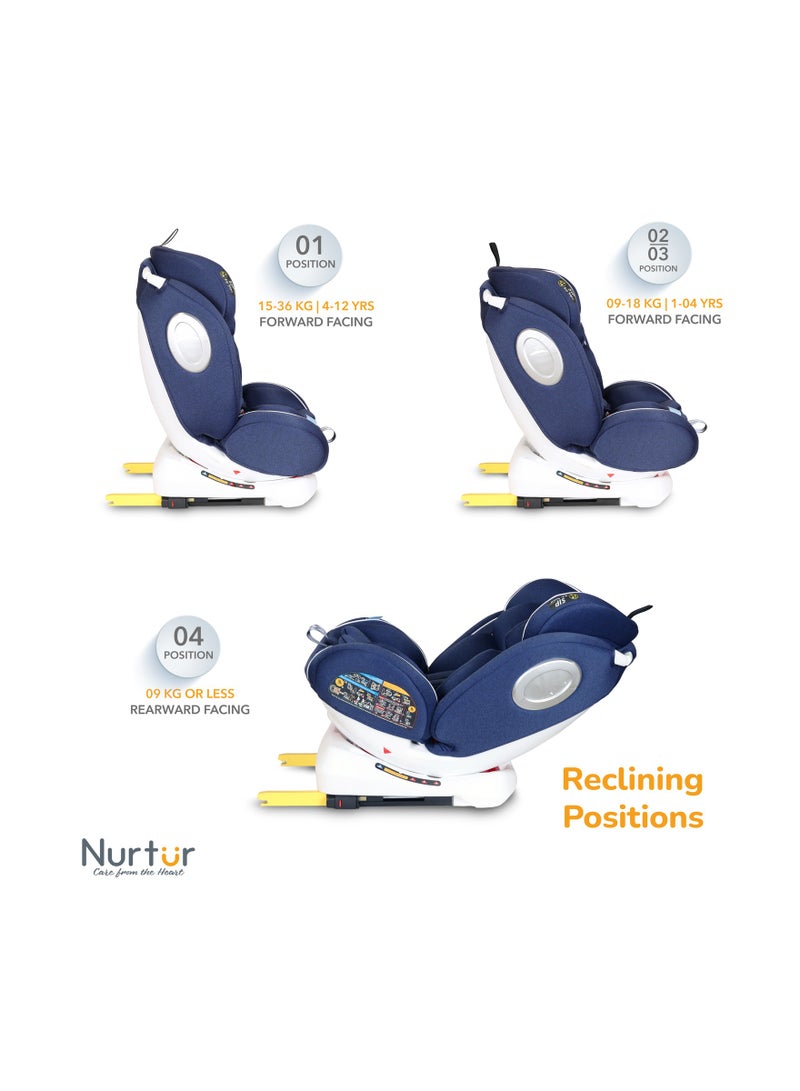 Nurtur Ultra Baby 4 in 1 Car Seat ISOFIX 9-Level Adjustable Headrest and Canopy Upto 36kg Blue - Image 5