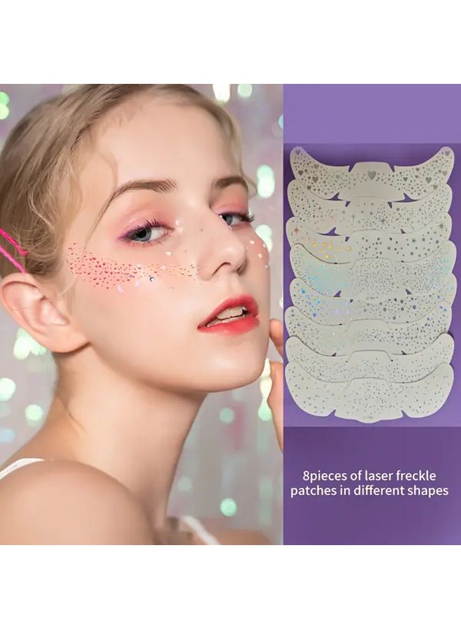 8pcs Silver Star Heart Glitter Face Stickers Freckle Gems For Party Christmas - Image 1