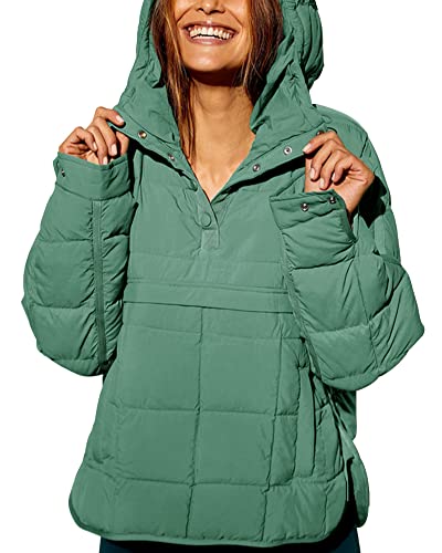 chouyatou Women's Quilted Pullover Puffer Jacket Packable Hooded Oversize Winter Coat Tops (Small, Aqua Green) - Image 5