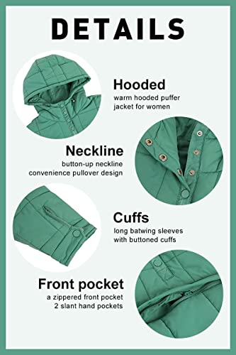 chouyatou Women's Quilted Pullover Puffer Jacket Packable Hooded Oversize Winter Coat Tops (Small, Aqua Green) - Image 3