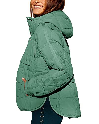 chouyatou Women's Quilted Pullover Puffer Jacket Packable Hooded Oversize Winter Coat Tops (Small, Aqua Green) - Image 2