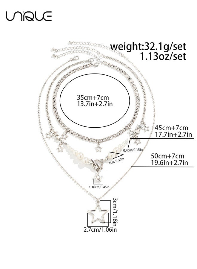 يونيك سلسلة ثلاثية الطبقات للنساء - طقم قلادات Y2K - سلسلة قلادة نجمة متعددة الطبقات - مجوهرات جمالية مع قلادة وطوق، هدية عيد ميلاد للنساء، الفتيات، الأخت - Image 2