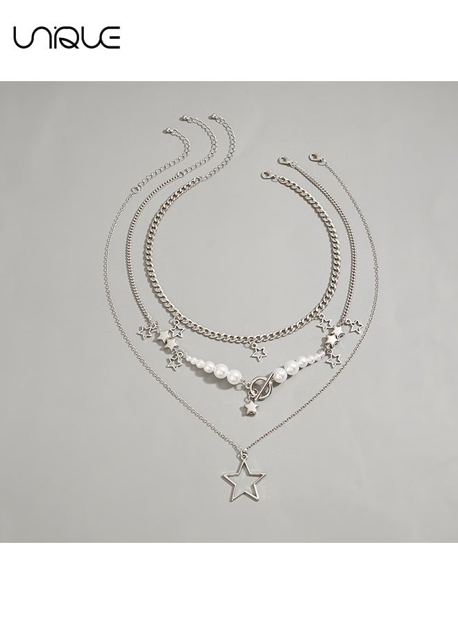 يونيك سلسلة ثلاثية الطبقات للنساء - طقم قلادات Y2K - سلسلة قلادة نجمة متعددة الطبقات - مجوهرات جمالية مع قلادة وطوق، هدية عيد ميلاد للنساء، الفتيات، الأخت - Image 5
