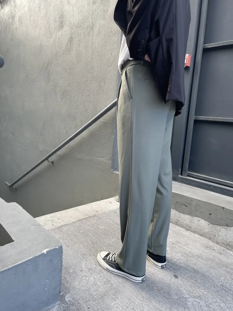 HYMAN Men's Pleated Baggy Pattern Fabric Trousers