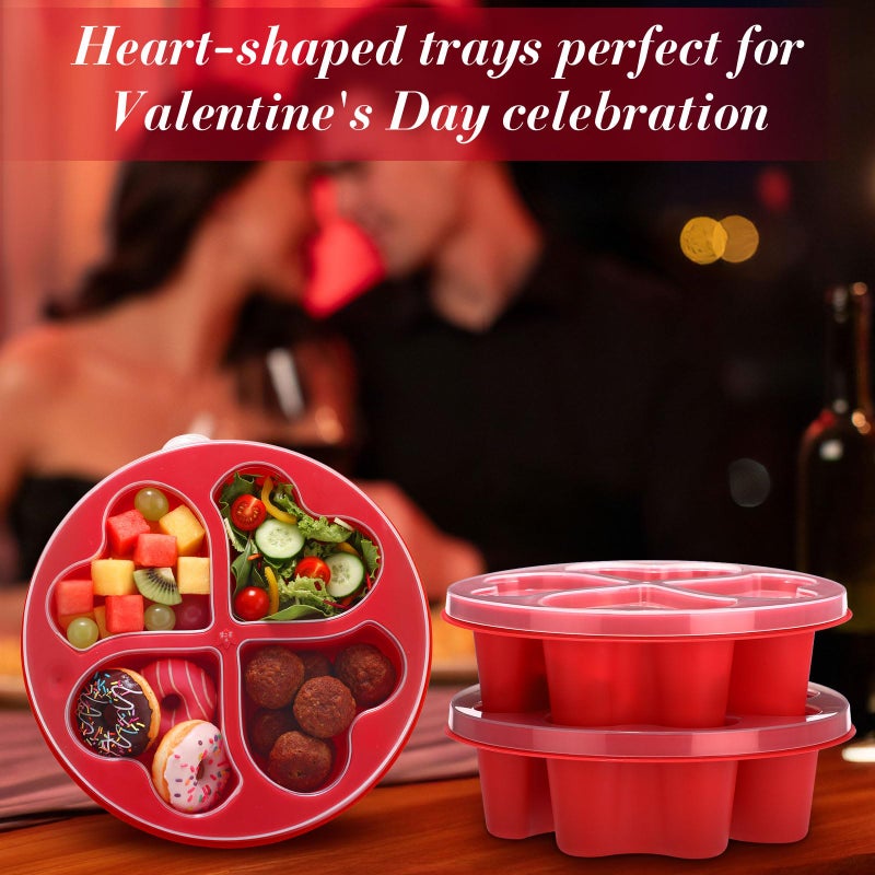 FoldTier 6 Pcs 6.8 Inch Valentine's Day Mini Snack Box Divided Dessert Serving Tray Heart Red 4-compartment Snack Container Box with Lids for Christmas Mother's Day Lunch Meal - Image 5
