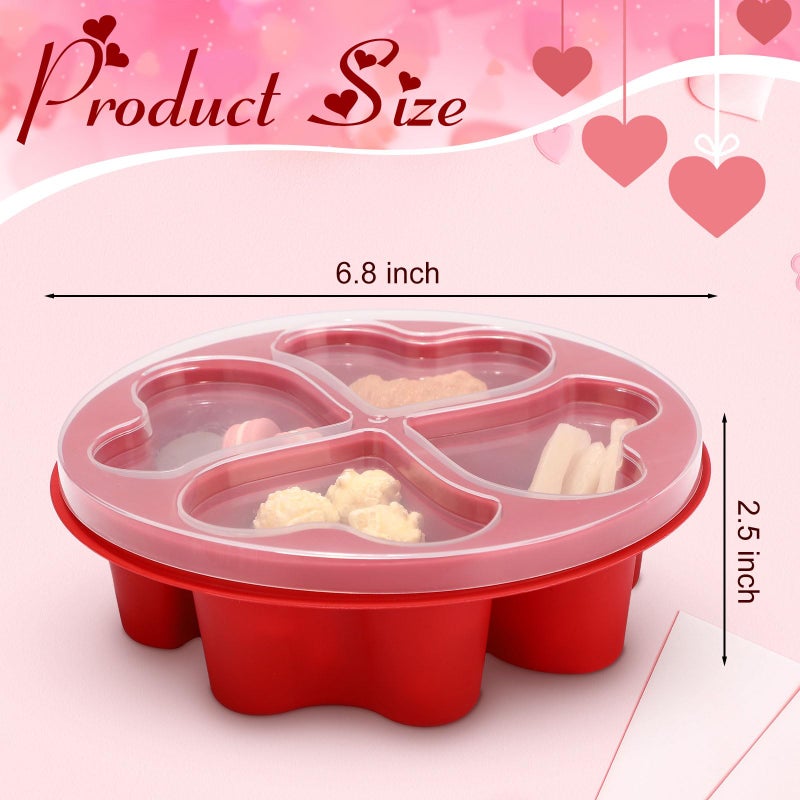 FoldTier 6 Pcs 6.8 Inch Valentine's Day Mini Snack Box Divided Dessert Serving Tray Heart Red 4-compartment Snack Container Box with Lids for Christmas Mother's Day Lunch Meal - Image 2