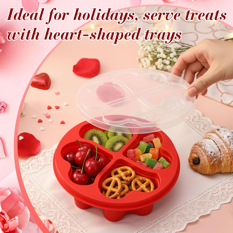 FoldTier 6 Pcs 6.8 Inch Valentine's Day Mini Snack Box Divided Dessert Serving Tray Heart Red 4-compartment Snack Container Box with Lids for Christmas Mother's Day Lunch Meal - Image 4