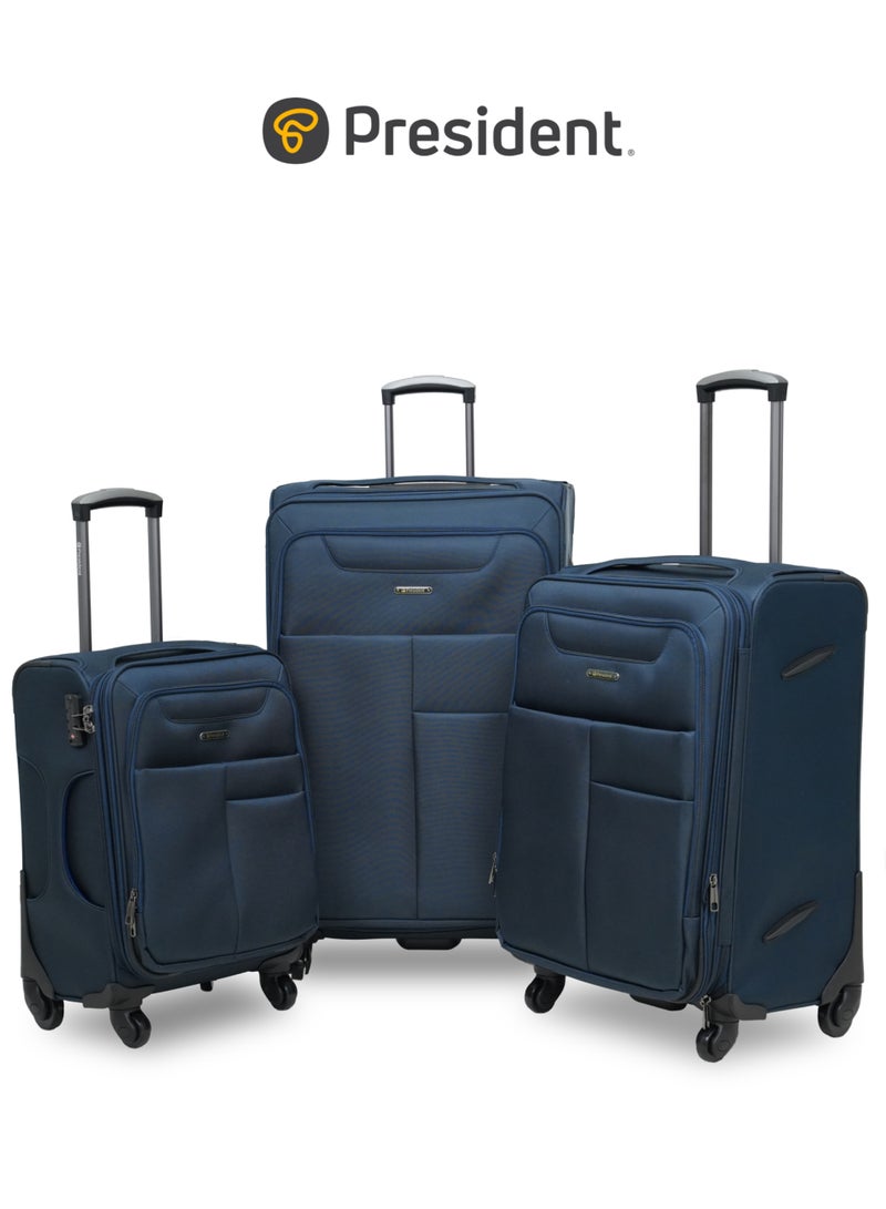 President 3-Piece Expandable Soft-Side Luggage Set - High-Quality Heavy Duty Travel Bags with Multi-Pocket Storage ( BLUE ) - Image 5