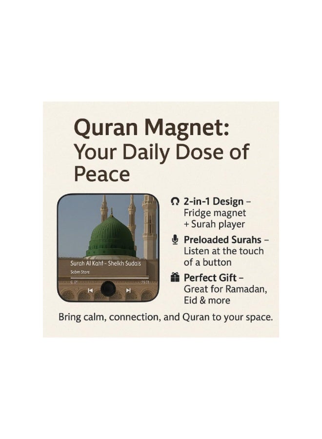 ACLIX Quran Magnet with Built-in Surah Player, 2-in-1 Islamic Recitation Device, Rechargeable, Preloaded Surah Al-Kahf, Perfect Ramadan & Eid Gift, Fridge Magnet for Muslims - Image 2