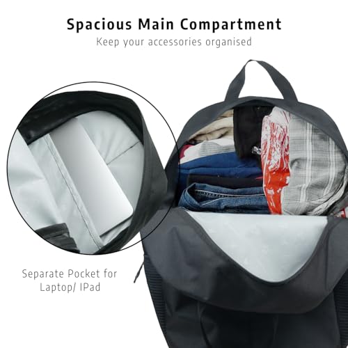 TRAVALATE 20 Ltr Daypack Backpack | Lightweight & Water-Resistant | Travel & Everyday Bag with Spacious Main Compartment, Easy Access Front Pocket and top Handles |(16 x 10 x 5) Inch - Black - Image 4