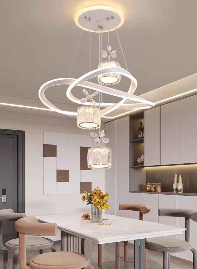 إرنيا ثريا كريستالية حديثة ذات قاعدة مضيئة وثلاثة بلورات من طراز K9 ومصابيح السقف قابلة للضبط لمدة 50 سنتيمترا، وثلاثة أنواع من درجات الحرارة الملونة تنطبق على الممرات والمطاعم وممرات الدخول (50 سنتيمترا، أبيض) - Image 1