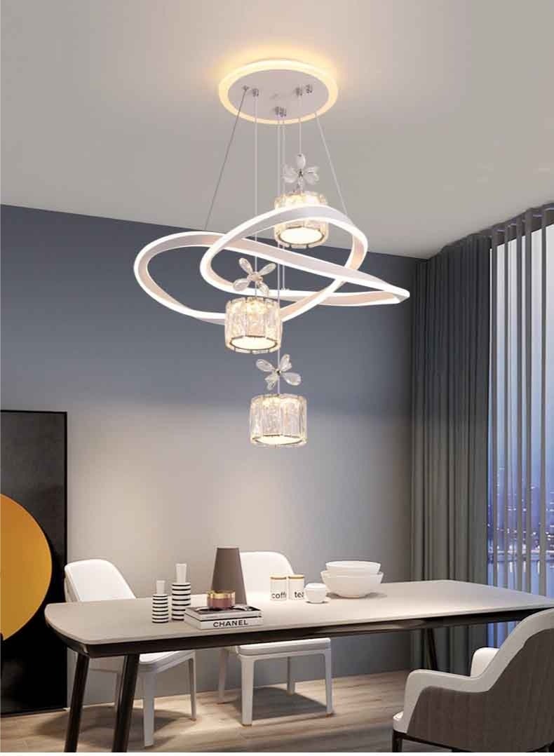 إرنيا ثريا كريستالية حديثة ذات قاعدة مضيئة وثلاثة بلورات من طراز K9 ومصابيح السقف قابلة للضبط لمدة 50 سنتيمترا، وثلاثة أنواع من درجات الحرارة الملونة تنطبق على الممرات والمطاعم وممرات الدخول (50 سنتيمترا، أبيض) - Image 3