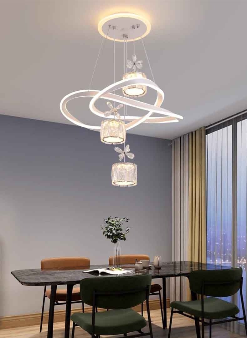 إرنيا ثريا كريستالية حديثة ذات قاعدة مضيئة وثلاثة بلورات من طراز K9 ومصابيح السقف قابلة للضبط لمدة 50 سنتيمترا، وثلاثة أنواع من درجات الحرارة الملونة تنطبق على الممرات والمطاعم وممرات الدخول (50 سنتيمترا، أبيض) - Image 4