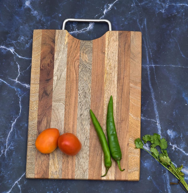OGGN Wooden Chopping Board with Stainless Steel Handle Durable Wood Vegetable Fruits Chopper KnifeFriendly Cutting Boards Cutter Pad for Kitchen 305 X 229 cm - Image 1