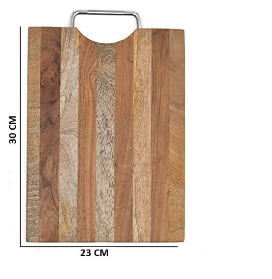 OGGN Wooden Chopping Board with Stainless Steel Handle Durable Wood Vegetable Fruits Chopper KnifeFriendly Cutting Boards Cutter Pad for Kitchen 305 X 229 cm - Image 4