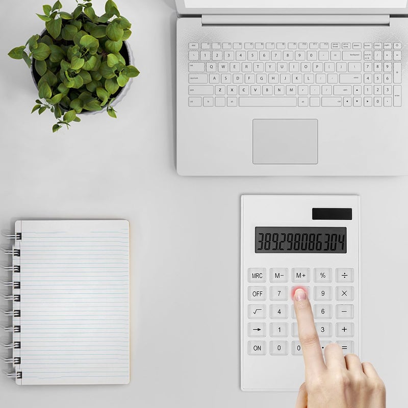 Solar Powered Office Calculator Large Keys Portable Compact White Design - Image 4