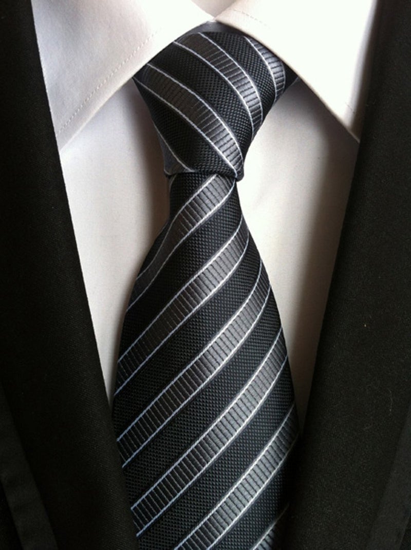 Ctskyte Men's Black Grey Striped Western Tie Trendy Patterned Fashion Suit Silk Necktie 3 inch - Image 2