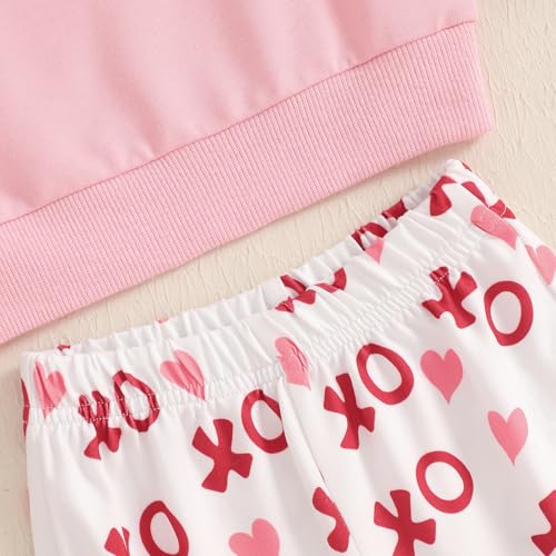 wybzd Toddler Baby Girl Valentines Outfits Embroidery Crewneck Sweatshirt Heart Bell-bottom Pants Set Valentines Day Clothes (Pink XO, 18-24 Months) - Image 5