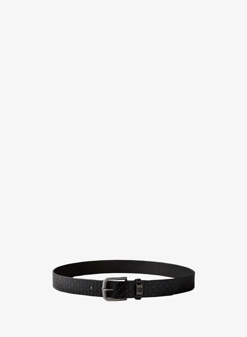 Calvin Klein Leather Emblem Keeper Rounded Buckle Belt