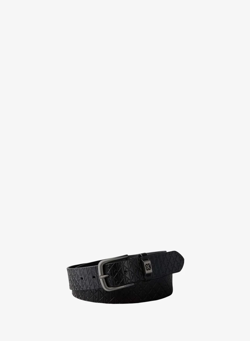 Calvin Klein Leather Emblem Keeper Rounded Buckle Belt