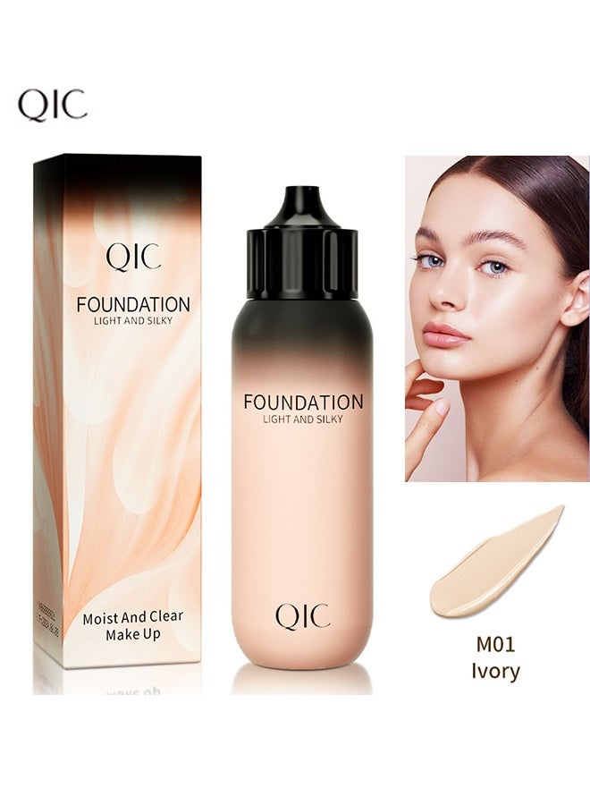 كيو اي سي كريم أساس خفيف وحريري كريم أساس خفيف وحريري كريم أساس معصوم 24 ساعة كريم أساس فريش وير تغطية كاملة طويل الأمد عديم الوزن لمسة نهائية ناعمة مقاومة للماء رطب وشفاف 30 جم 01 عاجي - Image 1