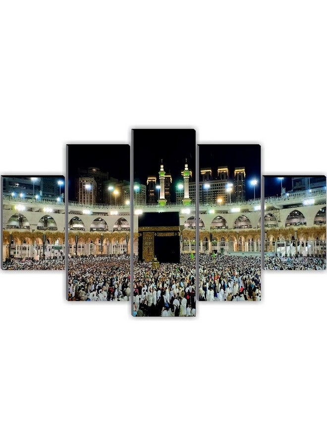 SAF Set of 5 Islamic Haz Makka madina Religious modern art Home decorative gift item Large Panel Painting 18 Inch x 30 inch SANFPNLS32284-Multicolour - Image 2