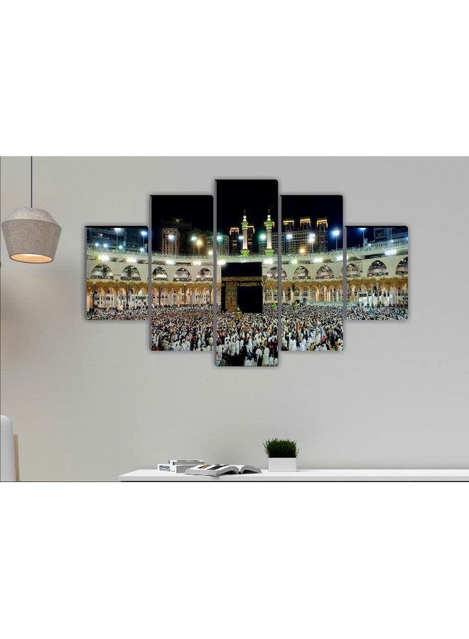 SAF Set of 5 Islamic Haz Makka madina Religious modern art Home decorative gift item Large Panel Painting 18 Inch x 30 inch SANFPNLS32284-Multicolour - Image 3
