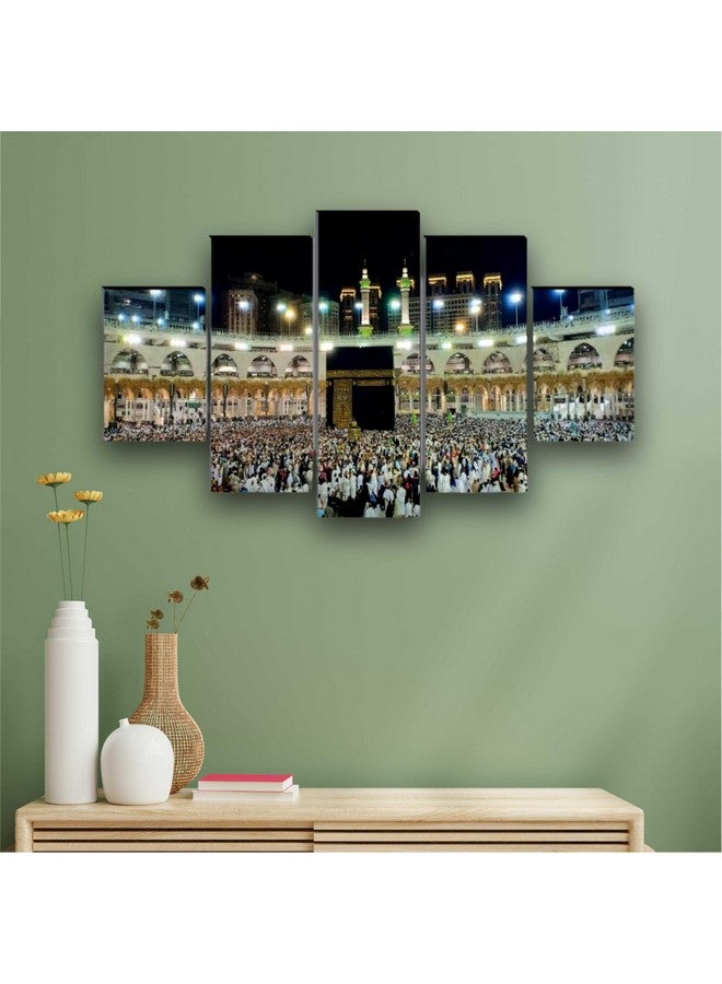 SAF Set of 5 Islamic Haz Makka madina Religious modern art Home decorative gift item Large Panel Painting 18 Inch x 30 inch SANFPNLS32284-Multicolour - Image 1