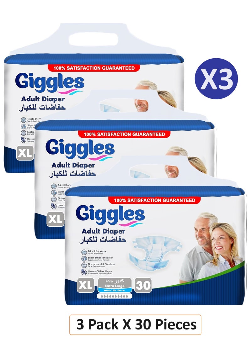جيجلز حفاضات كبار السن جيجلز  تركية الصنع مع طبقة جافة إضافية ومؤشر للبلل مقاس XL  كبير جدًا  (3 عبوات فى 30 قطعة) - Image 1