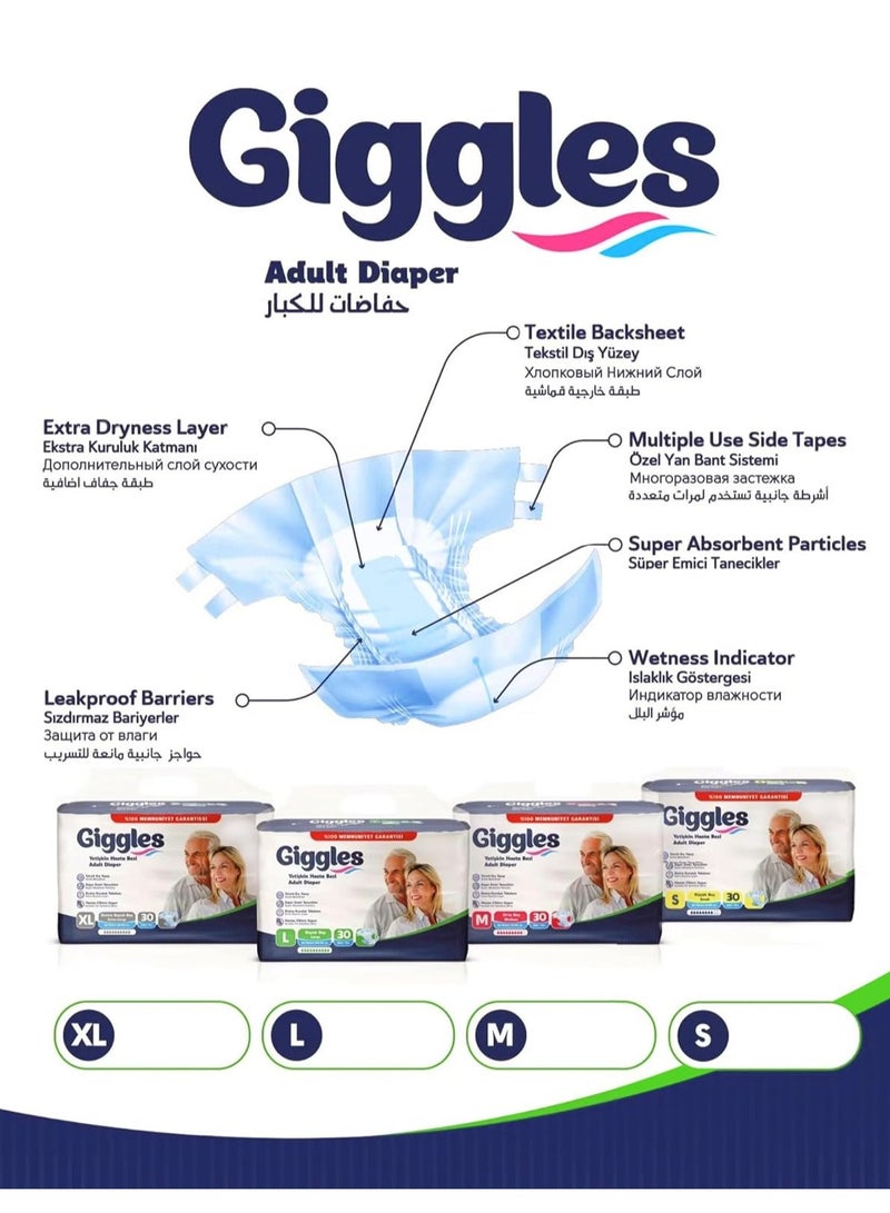 جيجلز حفاضات كبار السن جيجلز  تركية الصنع مع طبقة جافة إضافية ومؤشر للبلل مقاس XL  كبير جدًا  (3 عبوات فى 30 قطعة) - Image 2
