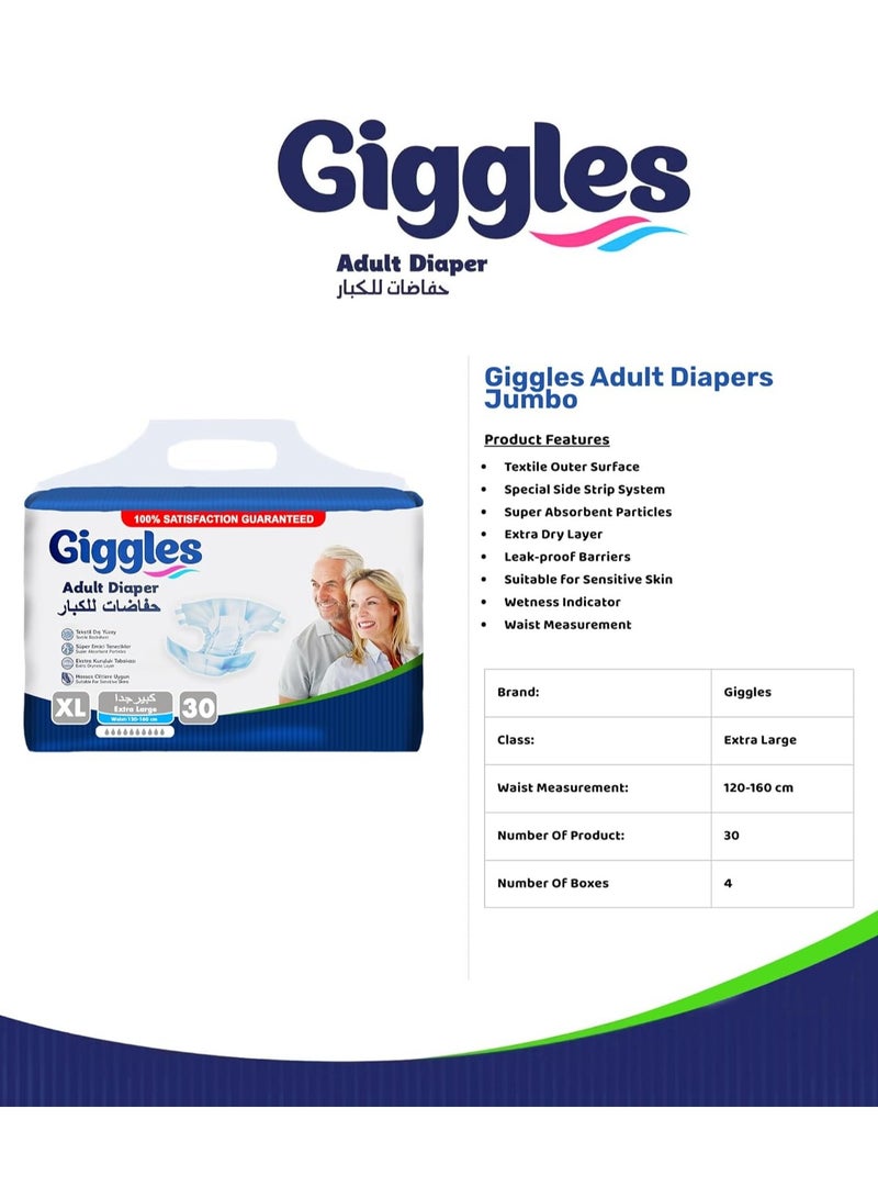 جيجلز حفاضات كبار السن جيجلز  تركية الصنع مع طبقة جافة إضافية ومؤشر للبلل مقاس XL  كبير جدًا  (3 عبوات فى 30 قطعة) - Image 4
