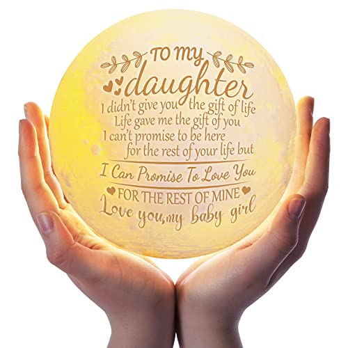 Funnli Daughter Gifts from Mom, Daughter Birthday Gift Moon Lamp, Christmas Anniversary Wedding Mothers Day Birthday Gifts for Daughter from Mom Dad, 3D Printed LED Night Light with Wooden Stand - Image 1
