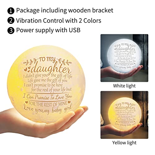 Funnli Daughter Gifts from Mom, Daughter Birthday Gift Moon Lamp, Christmas Anniversary Wedding Mothers Day Birthday Gifts for Daughter from Mom Dad, 3D Printed LED Night Light with Wooden Stand - Image 2