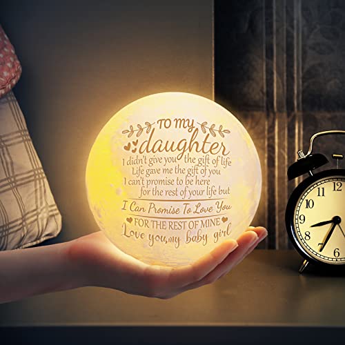 Funnli Daughter Gifts from Mom, Daughter Birthday Gift Moon Lamp, Christmas Anniversary Wedding Mothers Day Birthday Gifts for Daughter from Mom Dad, 3D Printed LED Night Light with Wooden Stand - Image 3