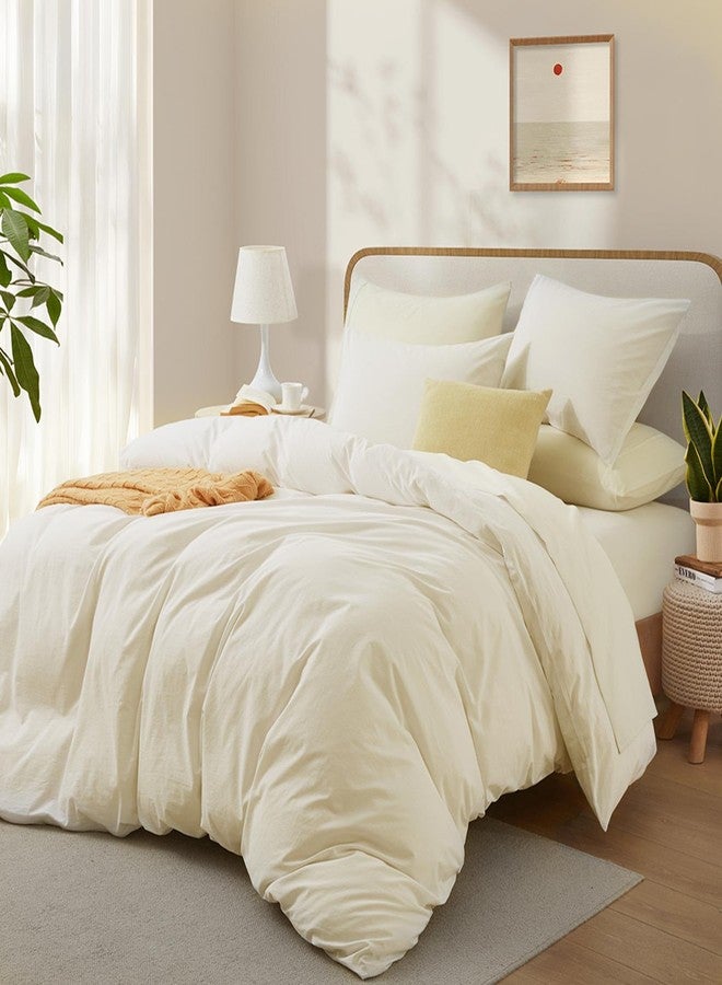 LOVQUE Cream White Cotton Duvet Cover Set, Linen-Like Natural Bedding Set with Zipper Closure (No Comforter), Twin Size, Duvet Cover (68"x90") x 1, Pillowsham(20"x26") x 1 - Image 2