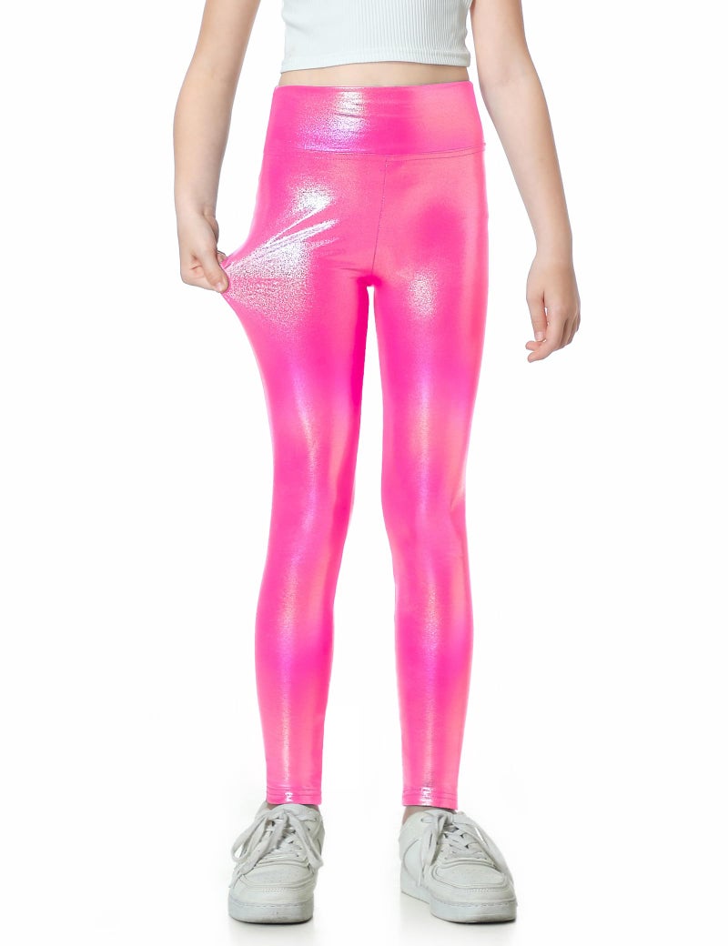 Gnainach Metallic Leggings Girls 5-6 Years Old Holographic Rose Red Fashion Smooth Dance Pants for Children Gymnastics - Image 3