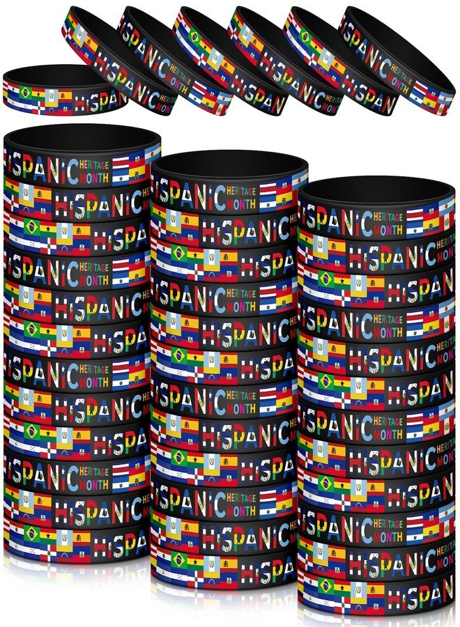 Siifert 48 Pcs Hispanic Heritage Month Silicone Bracelets Bulks Hispanic Heritage Party Decorations Spanish Gifts Supplies for Latin American Spanish Flag Party Favors - Image 1