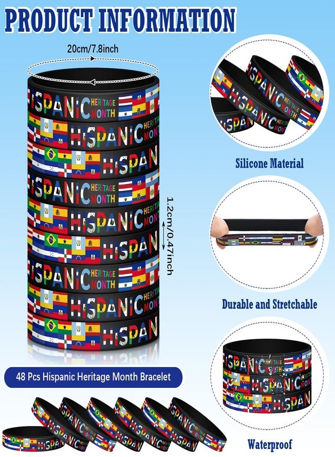 Siifert 48 Pcs Hispanic Heritage Month Silicone Bracelets Bulks Hispanic Heritage Party Decorations Spanish Gifts Supplies for Latin American Spanish Flag Party Favors - Image 2