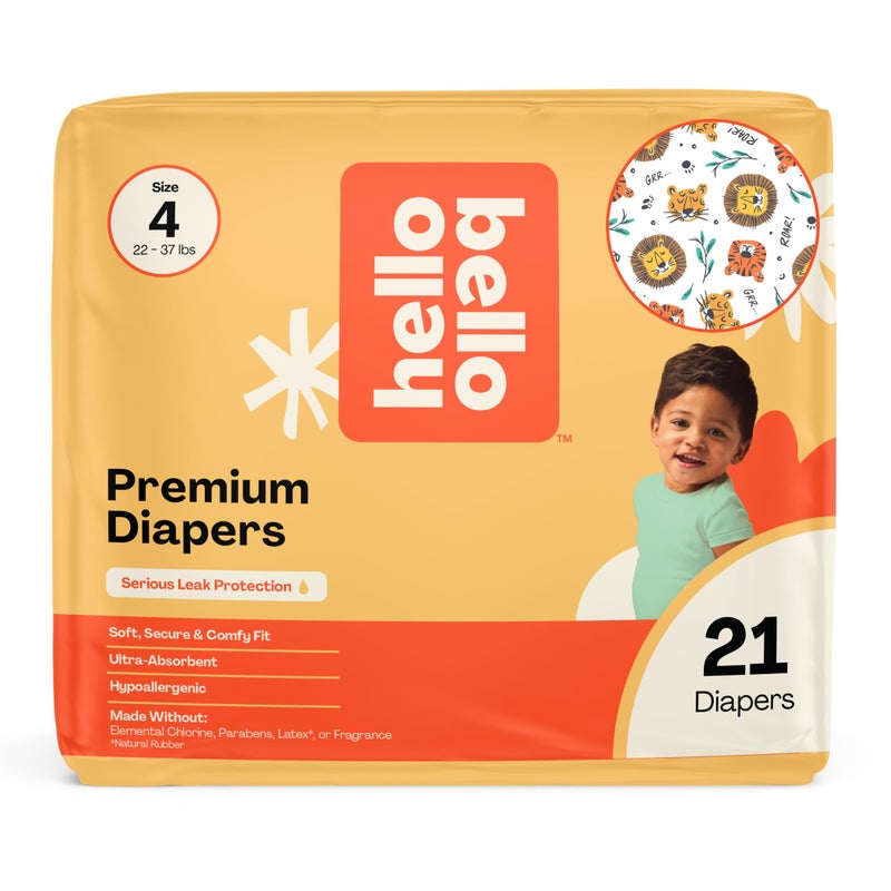 Hello Bello Diapers, Size 4 (22-37 lbs) Wild Cats, 21 Count of Premium Disposable Baby Diapers, Hypoallergenic with Soft, Cloth-Like Feel - Image 1