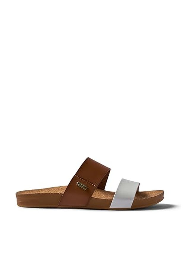 REEF Cushion Vista Womens Fashion Slide Sandal, Vegan Leather Strap, Ultra Soft Cushion Footbed, White Duo, 9 - Image 1