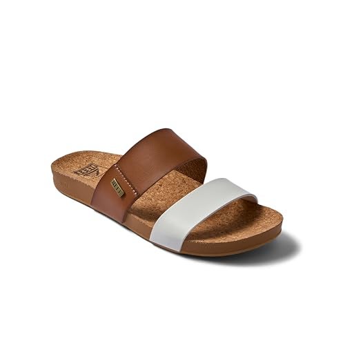 REEF Cushion Vista Womens Fashion Slide Sandal, Vegan Leather Strap, Ultra Soft Cushion Footbed, White Duo, 9 - Image 2
