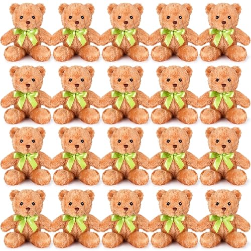 Hungdao 24 Pcs Bear Bulk Plush Stuffed Animals 10 Inch Cute Soft Stuffed Bear with Green Bow for Valentines Day Wedding Baby Shower Birthday Party Gift ChristmasLight Brown - Image 1