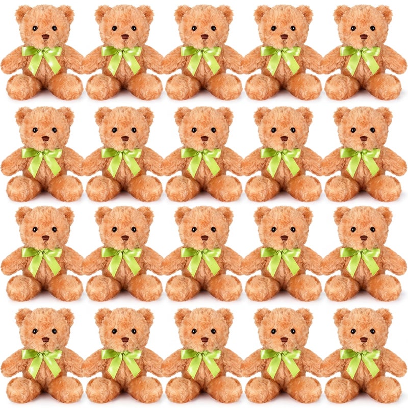 Hungdao 24 Pcs Bear Bulk Plush Stuffed Animals 10 Inch Cute Soft Stuffed Bear with Green Bow for Valentines Day Wedding Baby Shower Birthday Party Gift ChristmasLight Brown - Image 3