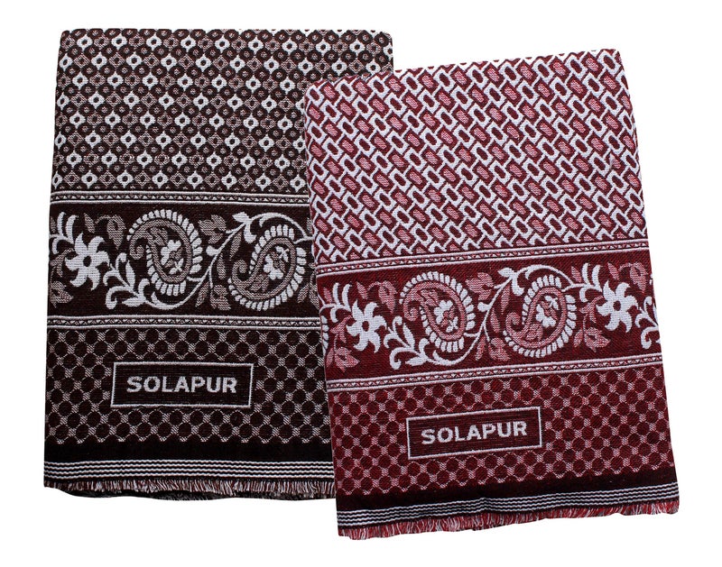 Mandhania Mayur Solapur Chaddar 100% Cotton Dailyuse Single Bed Blanket Pack of 2 Purple & Blue - Image 1