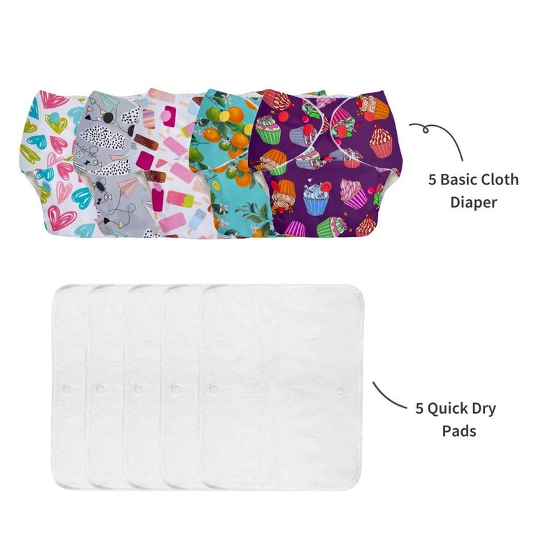 Superbottoms Basic Leakage-proof advanced cloth diapers for babies, High Absorbent 100% cotton 10 reusable diaper and 10 insert pad Combo Pack washable cloth diaper 3M -3Years Adjustable, Reduces Rash - Image 4