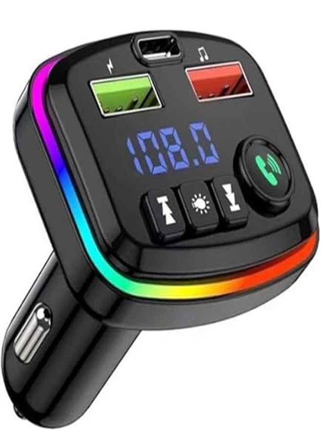 ماركة غير محددة - شاحن سيارة وجهاز إرسال FM لاسلكي مع ضوء RGB وطاقة فلاش وشاحن داخل السيارة مع جهاز إرسال FM ومنفذ USB QC3.0 بقوة 18 وات + منفذ USB-C PD بقوة 18 وات ومخرج USB 5 فولت/3 أمبير ويدعم أوضاع تشغيل BT وUSB وبطاقة TF. - Image 1
