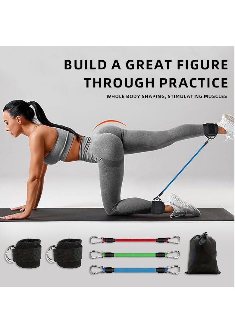 أربطة مقاومة للكاحل مكونة من 6 قطع مع أساور، وأشرطة كاحل مبطنة، للجنسين، رائعة للتمرينات المنزلية وتدريبات اللياقة البدنية، وتدريبات القوة، وتمارين تدريب الركل - أسود - Image 1