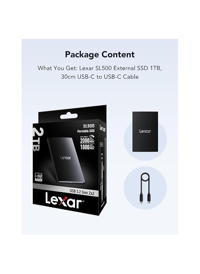 Lexar - Lexar SL500 External SSD 2TB, USB3.2 Gen2x2 Portable SSD, PSSD up to 2000MB/s Read, 1800MB/s Write, External Solid State Drive Compatible with iPhone15 Series/Mac/PS5/XBOX/Laptop/PC(LSL500X002T-RNBNG) - Image 1