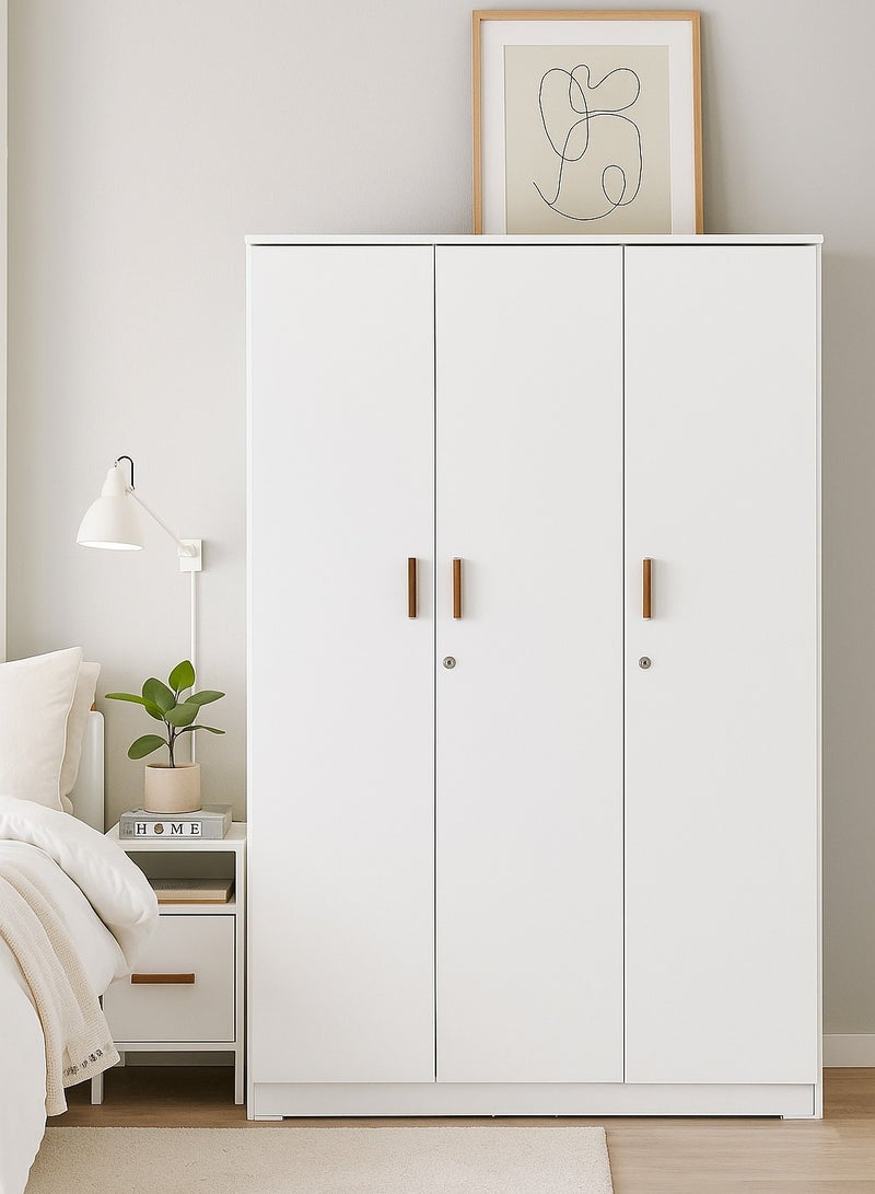 AFT Spacious White MDF 3-Door Wardrobe with Storage, Hanging Rod, Shelves, Lockable and Drawer, Sleek Metallic Handles, and Durable Hinges – 200 cm (H) x 120 cm (W) x 50 cm (D) White (ARFAN) - Image 2
