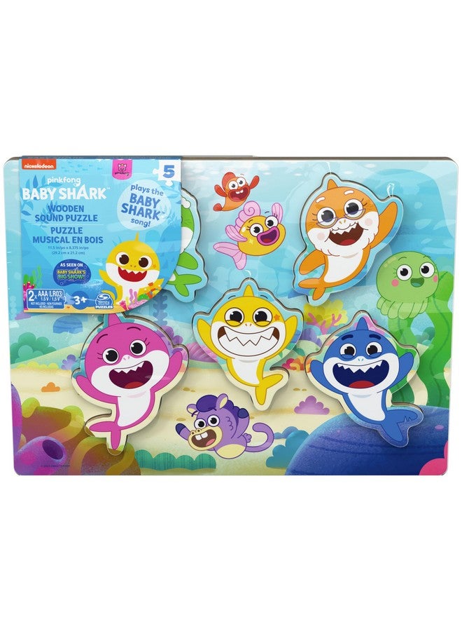 Spin Master Games, Pinkfong Baby Shark Chunky Musical Wooden Sound Puzzle, Plays Baby Shark Song, Kids Puzzle, Easy Activity Toy for Preschoolers, for Kids & Family, 5 Pieces, for Ages 3 & Up - Image 1
